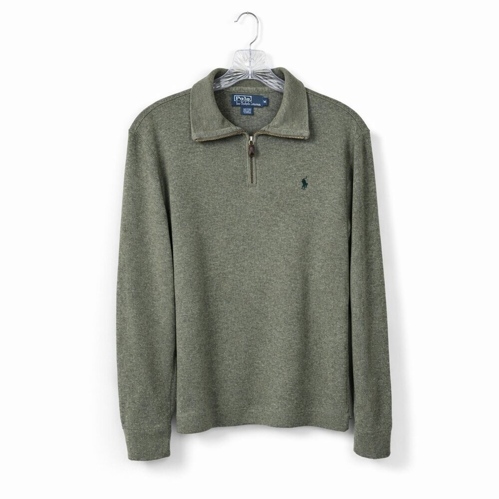 Polo Ralph Lauren 1/4 Zip Sweater Olive Green Cotton Size M